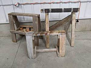 lot 167 image: Lot of (3) Wood Sawhorses - NO SHIPPING