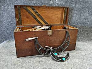 lot 178 image: Large Set of Starrett Micrometers in Wood Case - Ranges from 11 to 4 - Includes (8) Micrometers