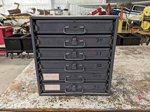 lot 189 image: DURHAM Steel Parts Cabinet w Inventory of Clips, Aircraft Hardware and More  - NO SHIPPING