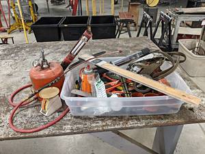 lot 193 image: Lot of Assorted Shop Supplies - SNAP-ON Light, T-Square, Pressure Oiler and More - NO SHIPPING