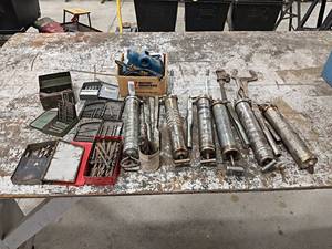 lot 211 image: Large Lot of Drill Bits, Grease Guns, Drill Doctor 300 and More - NO SHIPPING