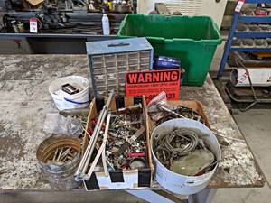 lot 253 image: Large Lot of Hardware, Parts Cabinet, Bungee Cords and More - NO SHIPPING