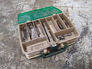 lot 260 image: Plano Tackle Box w lots of Drill Bits, Countersinks and More