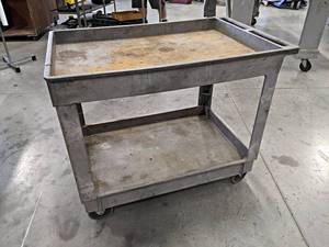 lot 265 image: Rubbermaid 2-Tier Utility Cart - Measures about 37 x 26 x 32 - NO SHIPPING