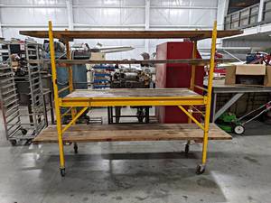 lot 20 image: Heavy Duty Rolling Scaffolding Section w Planks - About 74 x 29 x 75 - NO SHIPPING
