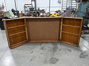 lot 388 image: Nice Wall Hanging Wood  Pegboard Tool Cabinet - Measures about 48 x 36 x 12 Deep - NO SHIPPING