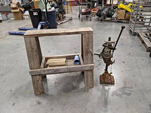lot 389 image: Heavy Duty Sawhorse and Vintage Drill Press - NO SHIPPING