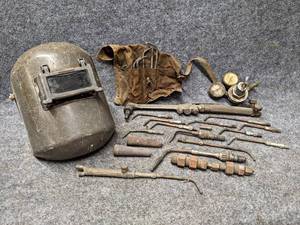 lot 395 image: SMITH 16 Cutting Torch, Gauge, Tips, Welding Helmet and More