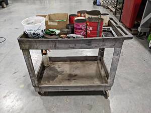 lot 404 image: Rubbermaid Rolling Poly Cart w Large Amounts of Nails - NO SHIPPING