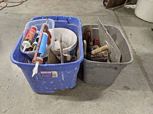 lot 409 image: Large Lot of Trowels, Mudding tools, Caulk and More - NO SHIPPING