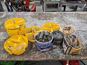 lot 410 image: Lot of (7) 5-Gallon Bucket Parts Trays and Hardware - NO SHIPPING