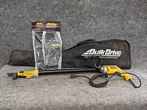 lot 458 image: DeWalt Electric Drill w QuikDrive 2000 Subfloor  Decking Screw Fastening Attachment w Extension  (2) Screw Quivers and Case
