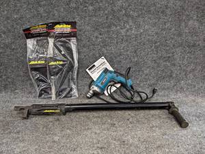 lot 459 image: Makita Electric Drill w QuikDrive PRO Subfloor  Decking Screw Fastening Attachment w Extension  (2) Screw Quivers