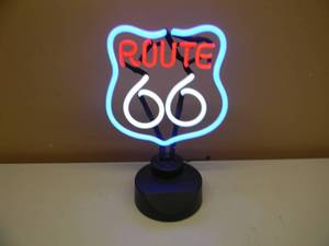 ROUTE 66 NEON SIGN, FLASHING OR CONSTANT OPTIONS - WORKS - TABLE TOP APPROX 10 By 14 - VERY COOL PIECE - SEE PICTURES