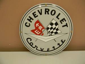 Ande Rooney CHEVROLET CORVETTE PORCELAIN HEAVY METAL SIGN - APPROX 12 - COOL PIECE - SEE PICTURES