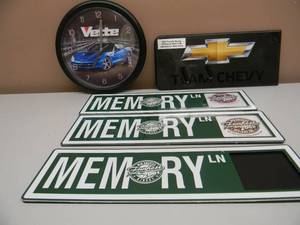 CHEVROLET CORVETTE SIGNS & CLOCK - NICE - SEE PICTURES