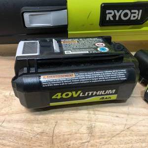 lot 53 image: RYOBI 40V Brushless 125 MPH 550 CFM Cordless Battery Whisper Series Jet Fan Blower w Battery and Charger