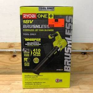 lot 59 image: RYOBI 110 MPH 410 CFM 18V Cordless Jet Fan Blower - Bare Tool