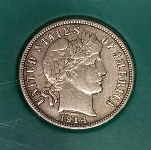 1914 US BARBER DIME AU