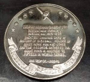 1 TROY OZ .999 FINE SILVER BABE RUTH AMERICAN SPORTS GREATS ROUND