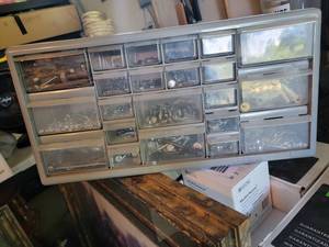 lot 20 image: A Divided Storage Container Filled With Nails, Screws, Etc.