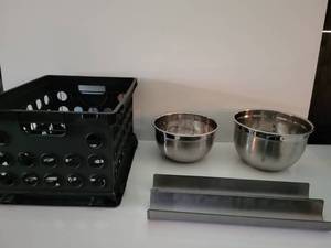 lot 106 image: Crate Filled With Two Stainless Steel Bowls , Etc.
