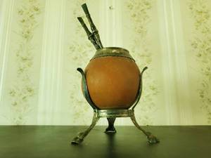 Vintage Silver Plated Mate Container With Two Bombillas