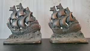 Pair Of Copper Or Similar Material Ship Book-Ends