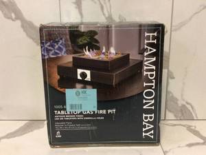lot 21 image: Hampton Bay 14 in. x 5.5 in. 8000 BTU Square Steel Propane Fire Pit in Antique Bronze