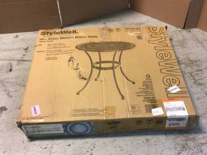 lot 43 image: StyleWell Mix and Match 28 in. Metal and Glass Mosaic Patio Bistro Table Customer return see pictures