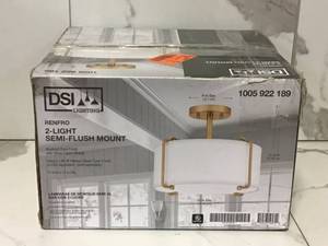 lot 65 image: DSI LIGHTING Renfro 14 in. 2-Light Brushed Gold Semi-Flush Mount Customer return see pictures