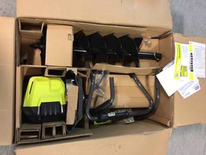 lot 105 image: Ryobi 40V HP Brushless Cordless Earth Auger with 8 in. Bit with  Battery and Charger open box see pictures