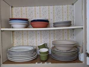 lot 349 image: Assortment of Plates, Bowls and Tea Cups in Various Colors and Patterns