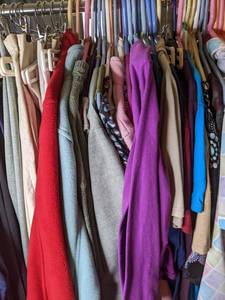 lot 329 image: XL Womens Clothing & Belts with Hanging Rack