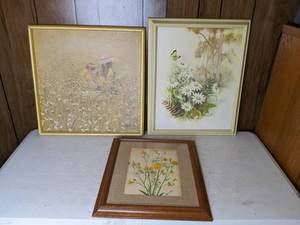 lot 315 image: Trio of Beautiful Framed FloralNature Prints by Artists Dowdell, Byron A. Wells and F. Massa