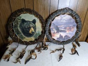 lot 304 image: Pair of Native American Style Hanging Decor Pieces (Bear & Eagle)