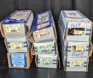lot 52 image: 9 Boxes of Assorted Hex Screws, Carriage Screws, and Carriage Bolts