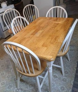 lot 360 image: WoodWhite Dining Table and (6) Chairs