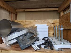 lot 87 image: Assortment of Miscellaneous Hardware, Parts, Pipe, Self Adhesive Velcro, Metal and More