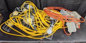 lot 62 image: Multiple Task Lights with Bulb in Cage & Multi-Outlet Heavy-Duty Extension Cords