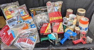 lot 63 image: Home Improvement Lot Includes Multiple NEW Bags of Weatherstripping Supplies & Several Rolls of Various Tape