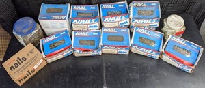 lot 65 image: Huge Number of Nails Coated Sinker Nails, Galvanized Roofing Nails, Bright Common Nails, Galvanized Box Nails and More