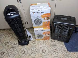 lot 206 image: Group of (4) Heaters Utilitech Utility Heater, Ceramic Element Moveable Air Heater and Comfort Zone Compact HeaterFan