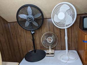 lot 339 image: Includes (2) Floor Oscillating Fans and (1) Vintage Table Top Oscillating Fan