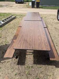 lot 80 image: One Folding Cafeteria Lunch Table with Bench Seats and Wheels