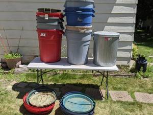 lot 266 image: Collection of (11) Trash Cans with Handles in Assorted Colors
