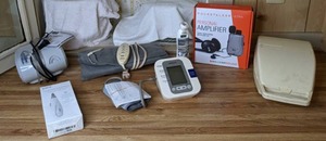 lot 393 image: Personal Health Electronics - Aeromist Nebulizer, Omron Blood Pressure Cuff, Personal Amplifier, and more