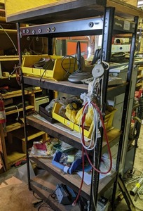 lot 940 image: 5-Tier Industrial Shelving Unit with Contents