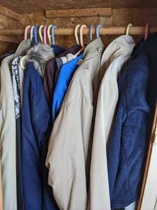 lot 236 image: Contents in Closet Various Clothing, Boot Butler, Boots, & More
