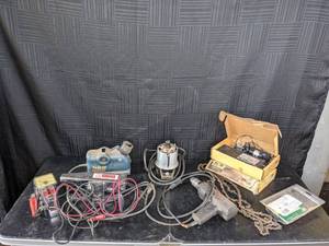 lot 431 image: Assortment of Electric Tools Black & Decker Drill, Drill Doctor, Actron Power Timing Light, Chain Saw Chain Sharpener and More